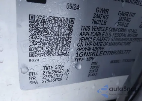 2024 Chevrolet Tahoe 4Wd Commercial z USA, uszkodzony, nr VIN 1GNSKLED7RR281777